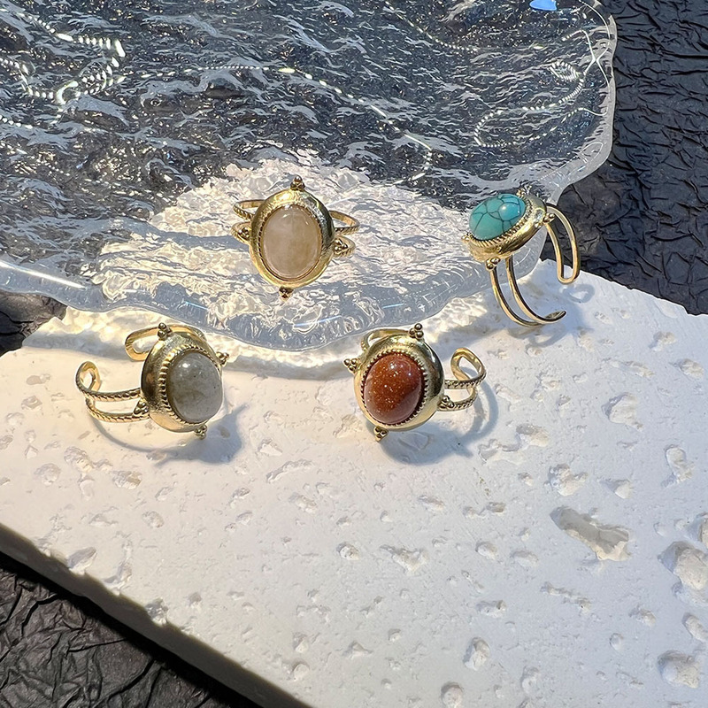 Cross-Border Hot-Selling Ins Style Ring That Does Not Fade, Niche Design, Natural Stone, High-End Diamond, Retro, Medieval