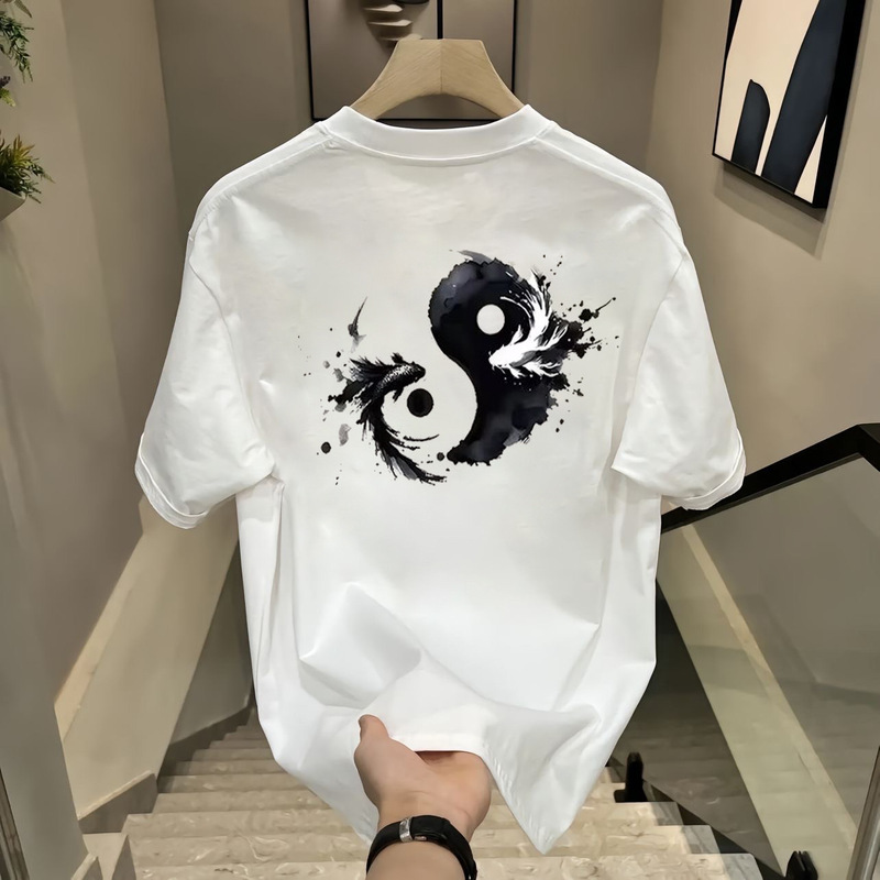 Available for Overseas Wholesale~ Heavyweight Pure Cotton Short-Sleeve T-Shirt for Men, Summer 2026 New Style, Trendy Chinese Style for Men and Women, Couple Style