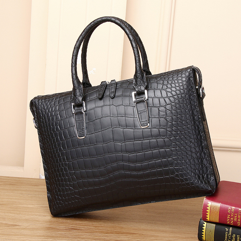 New Style Genuine Leather Men's Handbag, Large Capacity Men's Computer Bag, Trendy Matte Crocodile Leather Multi-Compartment Business Crossbody Bag