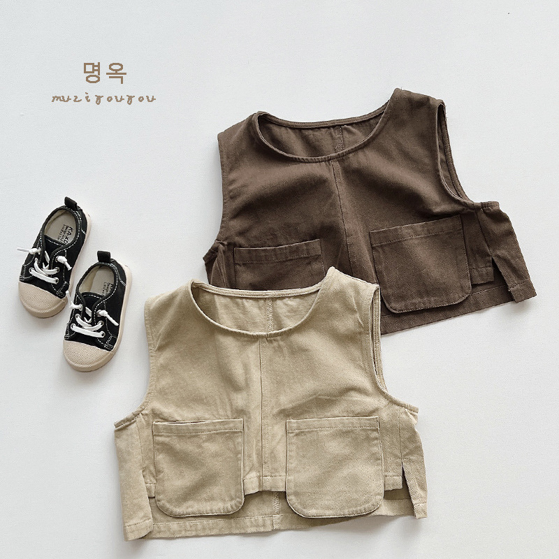 Los niños lindos de los niños visten el chaleco de los niños de moda personalizado primavera y otoño niños y niñas bebé chaleco retro coreano chaleco ropa de moda para niños