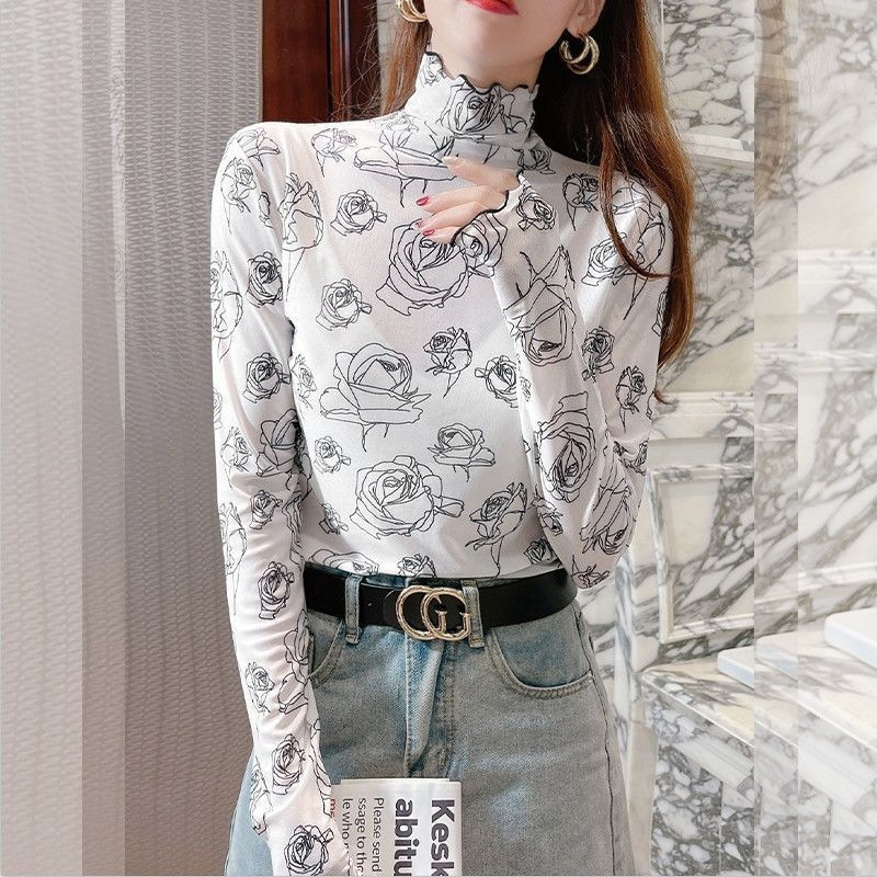High-Neck Ice Silk Sun-Protective Mesh Base Shirt for Women, Summer Thin Style, Sheer Long-Sleeve T-Shirt, Tight Lace Top High-Neck Ice Silk Sun-Protective Mesh Base Shirt for Women, Summer Thin Style, Sheer Long-Sleeve T-Shirt, Tight Lace Top