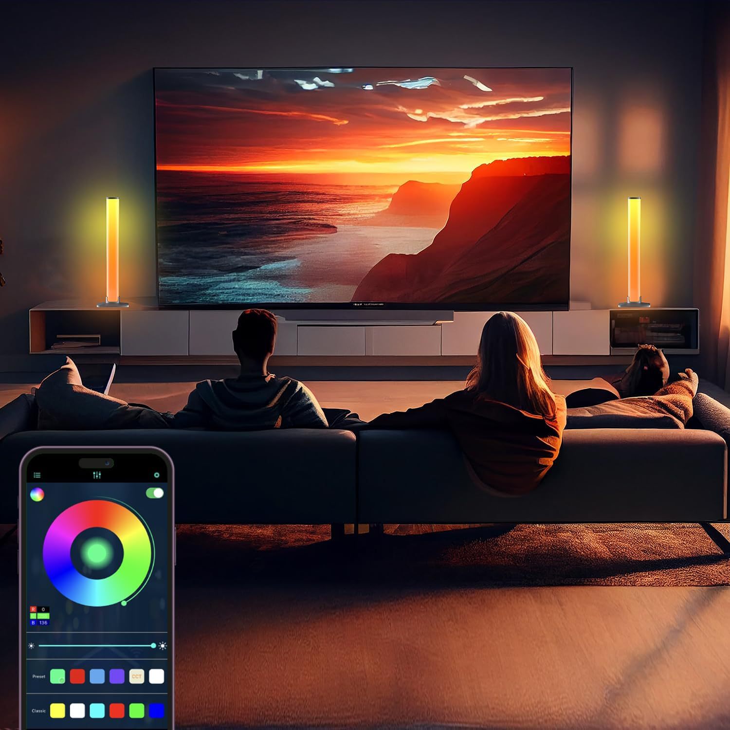 Kit de luz de ambiente de escritorio con conchas y ritmo musical para fondo de TV de computadora_voghion.com