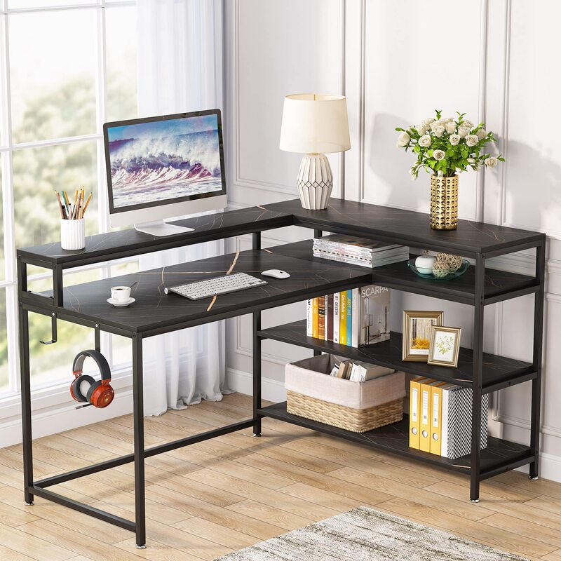 Corner Computer Desk with Monitor Stand Amazon Hot Selling Home L-Shaped Office Desk Writing Desk Storage Rack