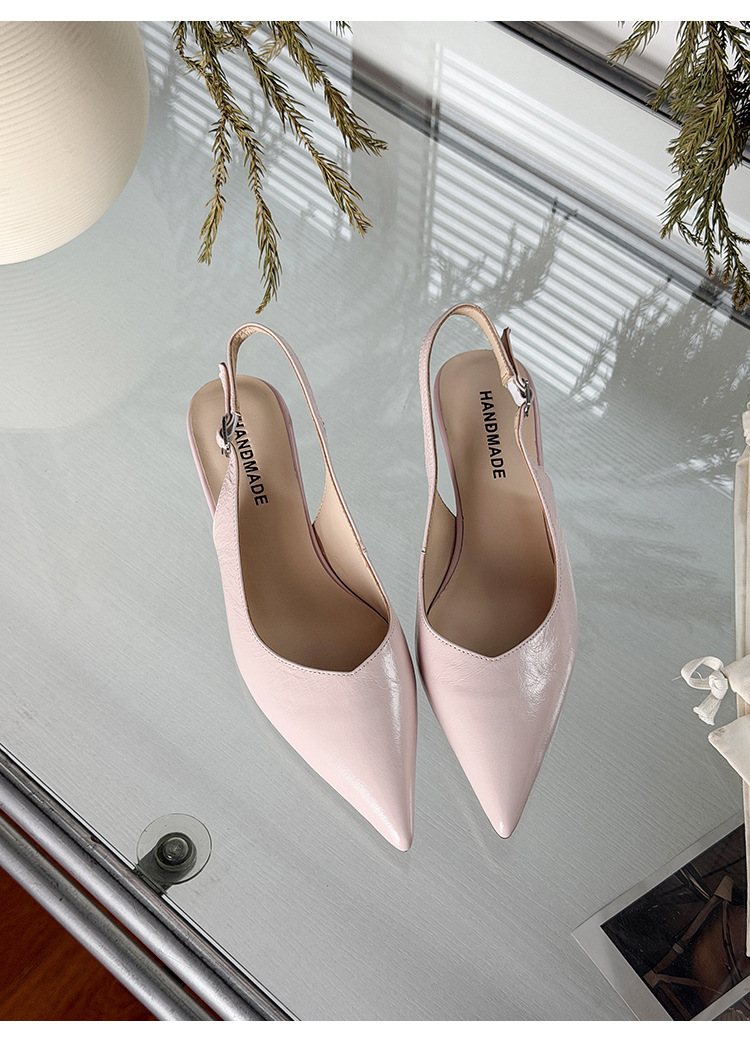 Sandal cao gót nữ mũi nhọn quai hậu đế xuồng gót 7.5 cm — Hồng nhạt 7.5cm, Hồng nhạt 3.5cm, Trắng kem 7.5cm, Đen 3.5cm chi tiết 43