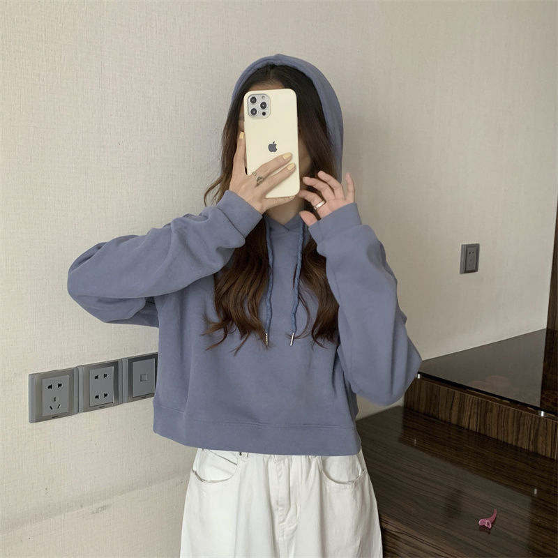 初春卫衣女小个子短款带帽新款薄款秋季上衣连帽卫衣百搭韩版初秋|undefined