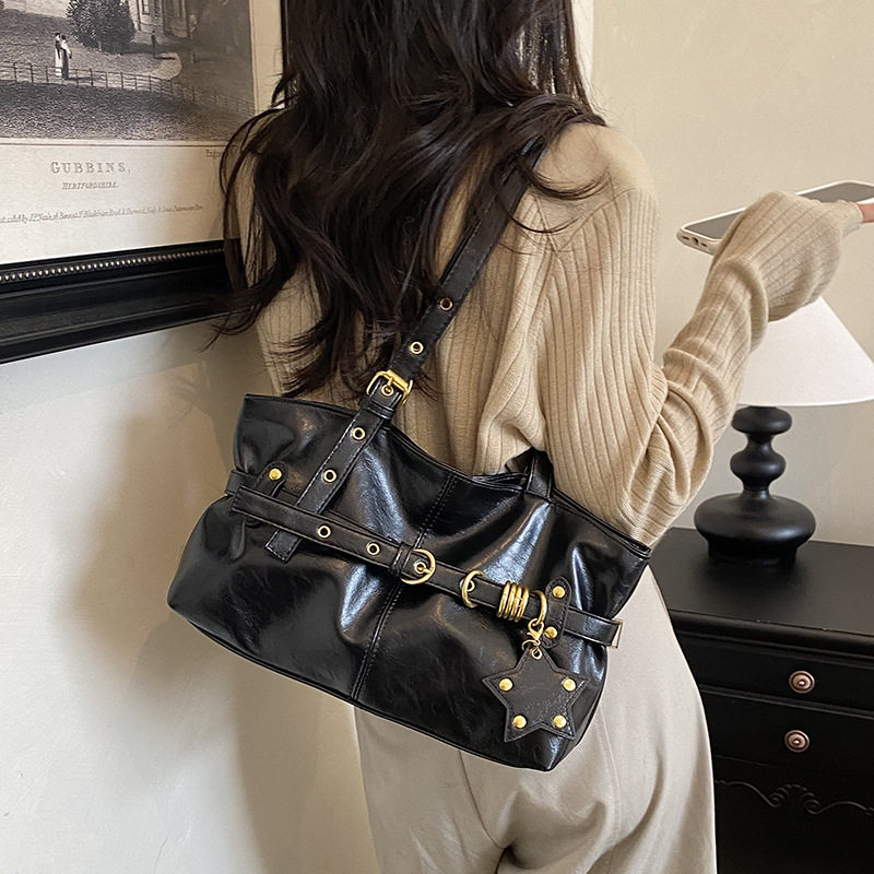Túi tote nữ khóa cài da PU , túi đeo vai và kẹp nách dung lượng lớn — màu cà phê, màu nâu, đen chi tiết 21