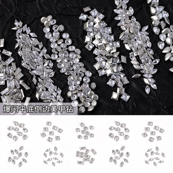 Trendy Mini Flat White Zircon Nail Art Decorations, Super Shiny Small Diamond Nail Decorations, Marquise, Square, and Round Diamond Stickers