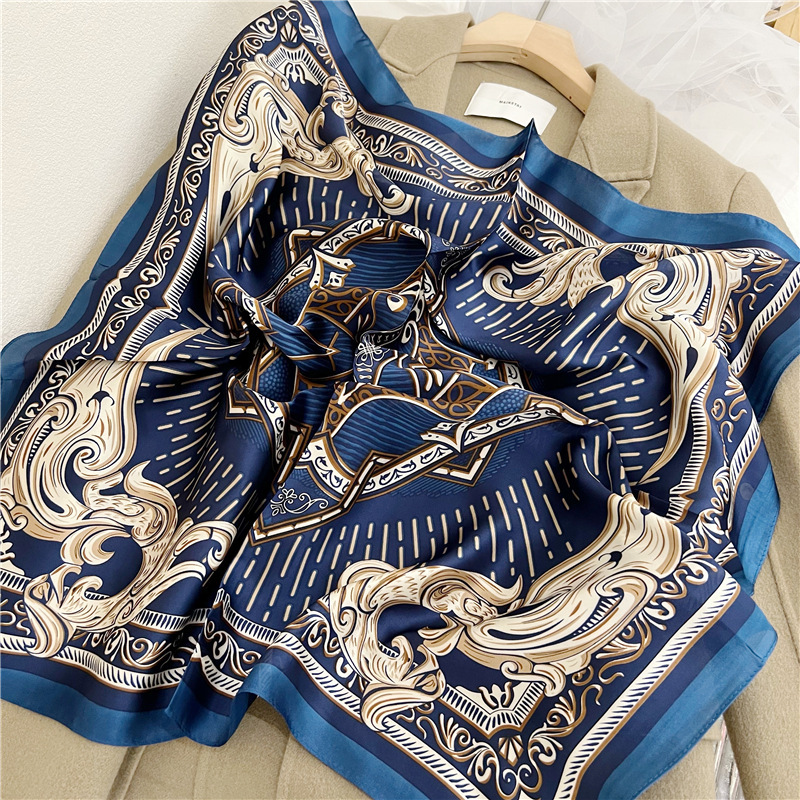 Impresión de letras tridimensionales nuevo estilo 70 pequeños accesorios de bufanda cuadrada bufanda de seda retro bufanda de ropa profesional bufanda de seda simulada