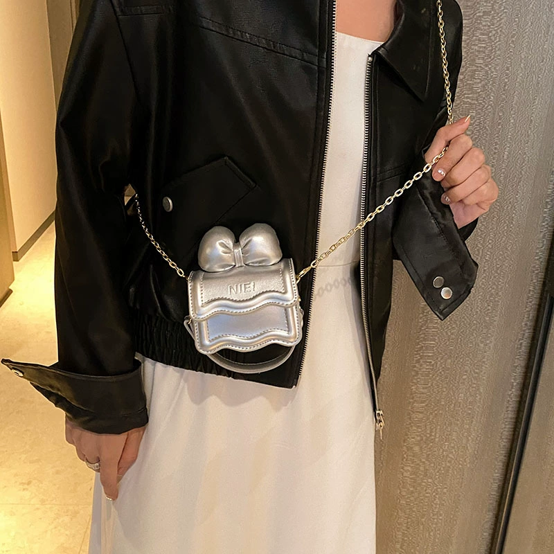 Mini shoulder bag, western style, chain strap, bow detail