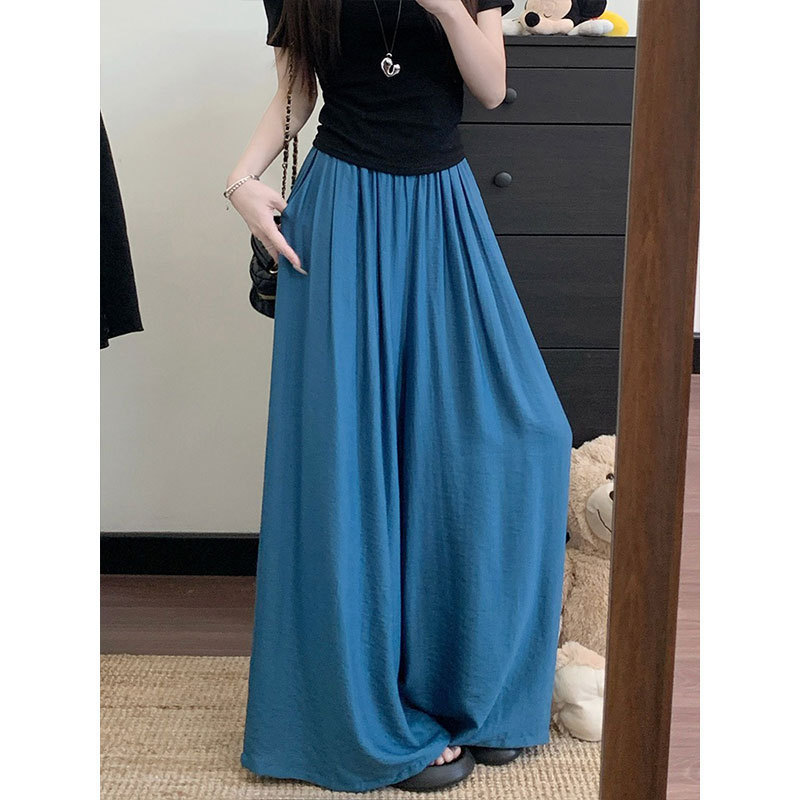 Cross-Border 2026 Original Quality Lazy Style Pure Color Draped Elastic Waist Casual Pants for Women Summer Loose Slimming Wide Legs