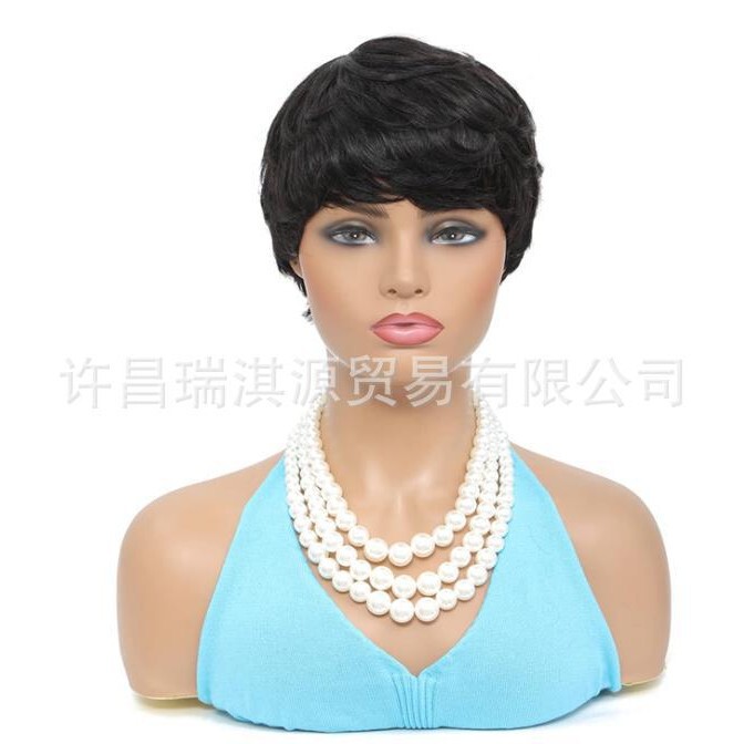 Popular Foreign Trade Product: Real Hair Pixie Cut Short Straight Wig, Machine-Made, Glue-Free, Ready-To-Wear, Dyeable, Exclusively for Cross-Border Sales