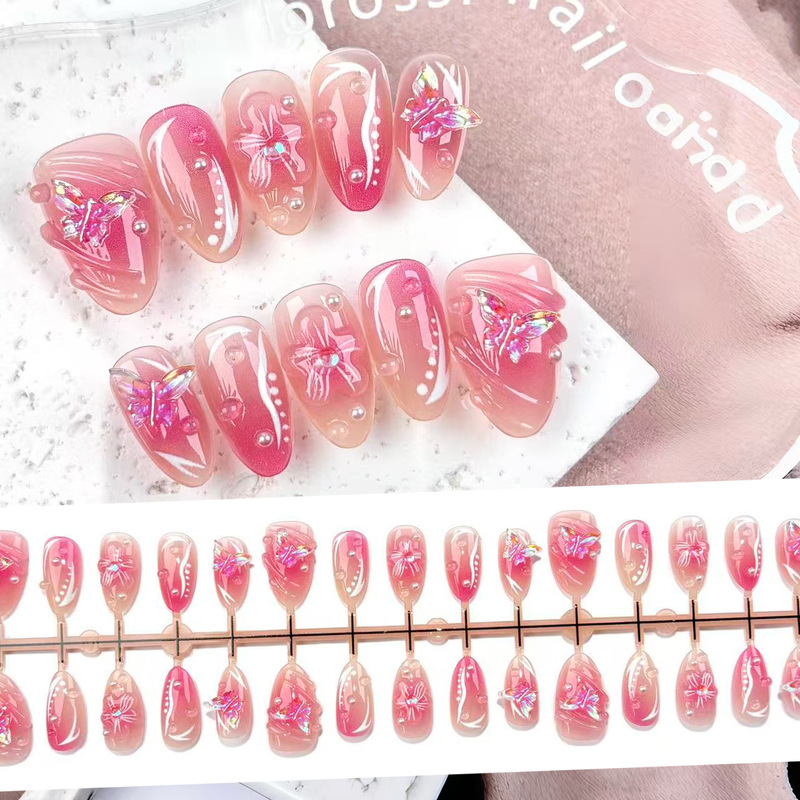 Ultra-Short Almond-Shaped Translucent 3D Blush Pink Bowknot Press-On Nails, Popular on Instagram, Cross-Border Sweet Girl Resin Nail Stickers Ultra-Short Almond-Shaped Translucent 3D Blush Pink Bowknot Press-On Nails, Popular on Instagram, Cross-Border Sweet Girl Resin Nail Stickers