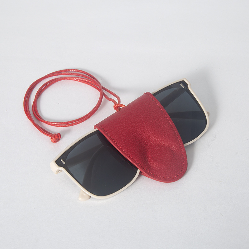 磁気式メガネ収納財布 ブラウンライチ柄 首掛けサングラスホルダー PUレザーメガネバッグ アクセサリー吊り下げ紐 卸売