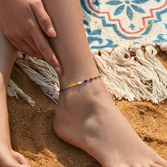 歐美小眾簡約足鏈祖母綠亞克力珠子手工製作串珠腳鏈鍍金不易褪色