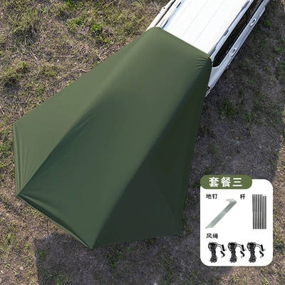 Sunshade with Black Glue Coating, Car | Avtomobil yan çətirləri - silver-coated-green-package-three-6-ground-nails-6-wind-ropes-2m-iron-rods-280380cm