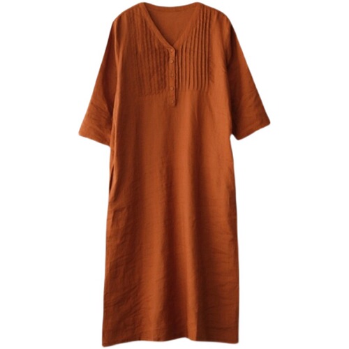2024 spring and summer new style artistic linen five-quarter-sleeve fashionable age-reducing fashionable V-neck thin over-the-knee long dress
