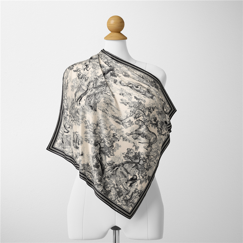 82g Weight Silk Scarf Classification Daily Occasion Satin Material Animal, Plant Pattern Summer, Spring Season Women's Gender Printing Design Simple Style Style Women's Simple Style Animal Plant Satin Printing Silk Scarf 10