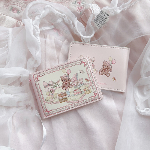 Picnic Bear Bear Driving License Driving Permit Cute Cartoon Creative Girl Floral Edge Protective Case Bank Card Card Holder