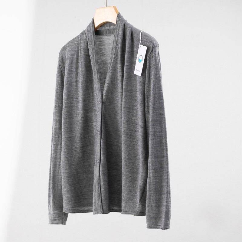 New Australian 100% Fine Wool Knit Cardigan for Women, V-Neck, Buttoned, Long-Sleeve, Thin Sweater Coat, Elegant and Simple, Suitable for Commuting, Korean Style