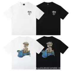 2025 Cross-border European and American Foreign Trade S Letter Printing Cartoon Series Street Casual Loose Men's and Women's Short Sleeves