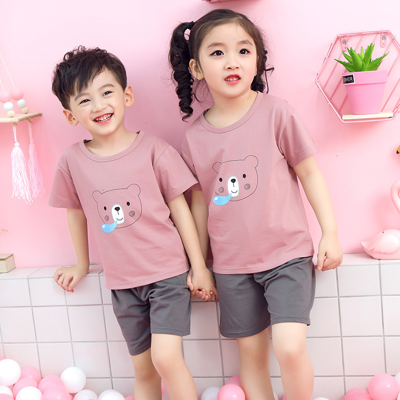 Children's short-sleeved suit pure cotton summer new short-sleeved T-shirt suit for boys and girls, shorts and clothes suit for children