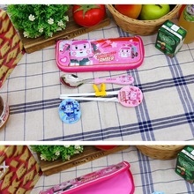 韩国进口儿童宝宝智能开发学习筷套装勺筷收纳袋三件套卡通餐具