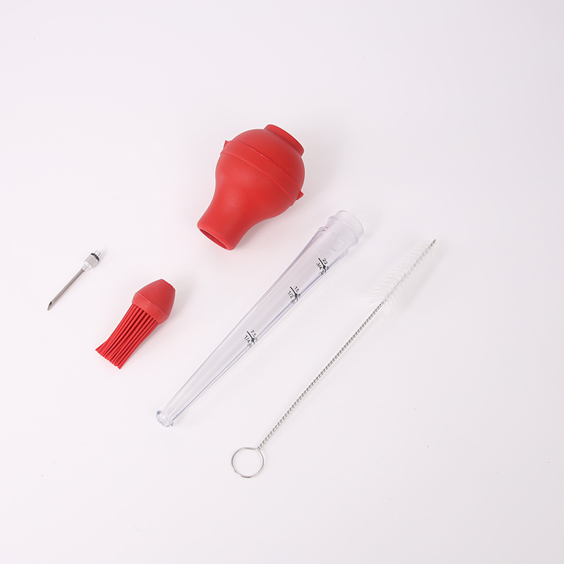 Suministro directo transfronterizo Juego de 4 piezas de aguja de pavo bomba de pollo de silicona bomba de condimento herramienta de barbacoa tubo de condimento por goteo con cepillo bomba de pollo