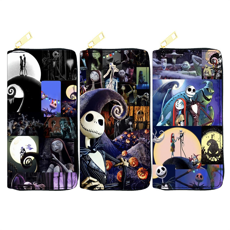 Spot European and American Christmas Night PU Wallet Ladies Long Zipper Bag Single Pull Bag Cosmetic Bag Factory Yiwu