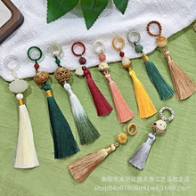 国天香原创古风白玉菩提跑环吊坠绿渐变色流苏莲花手持穗子佛珠