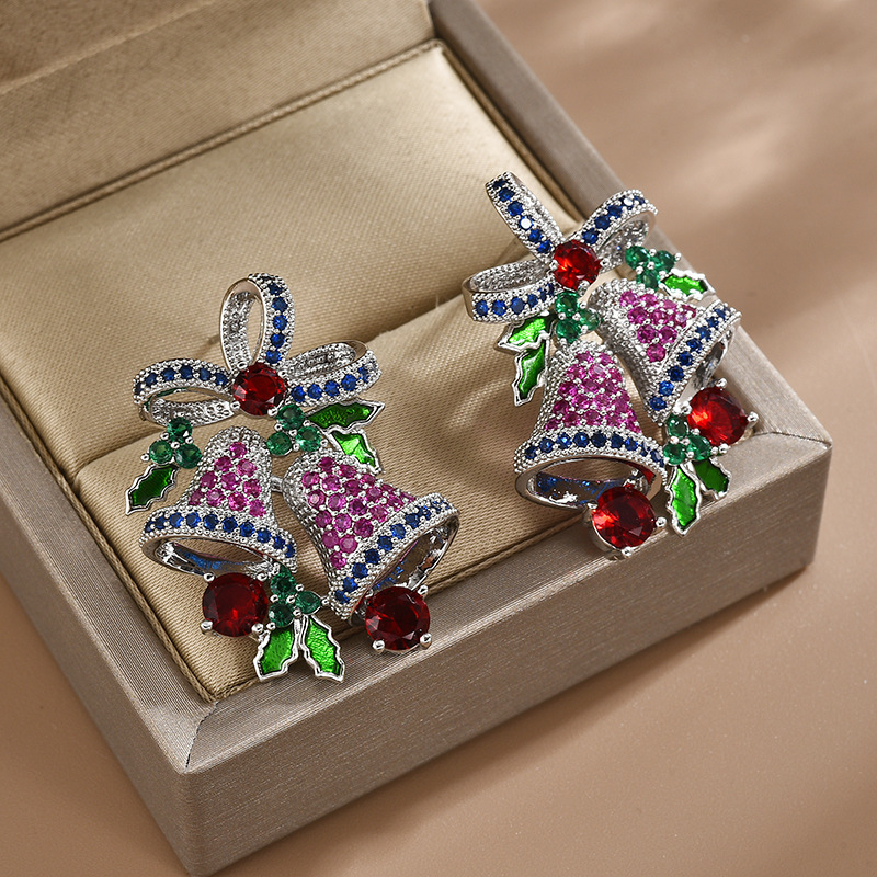 Fashion Bow Knot Bell Copper Inlay Zircon Earrings 1 Pair