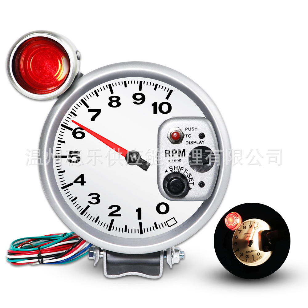 Led Tachometer 10000Rpm 127mm Black and White 12V Car Modification Instrument 5inch Tachometer Alarm