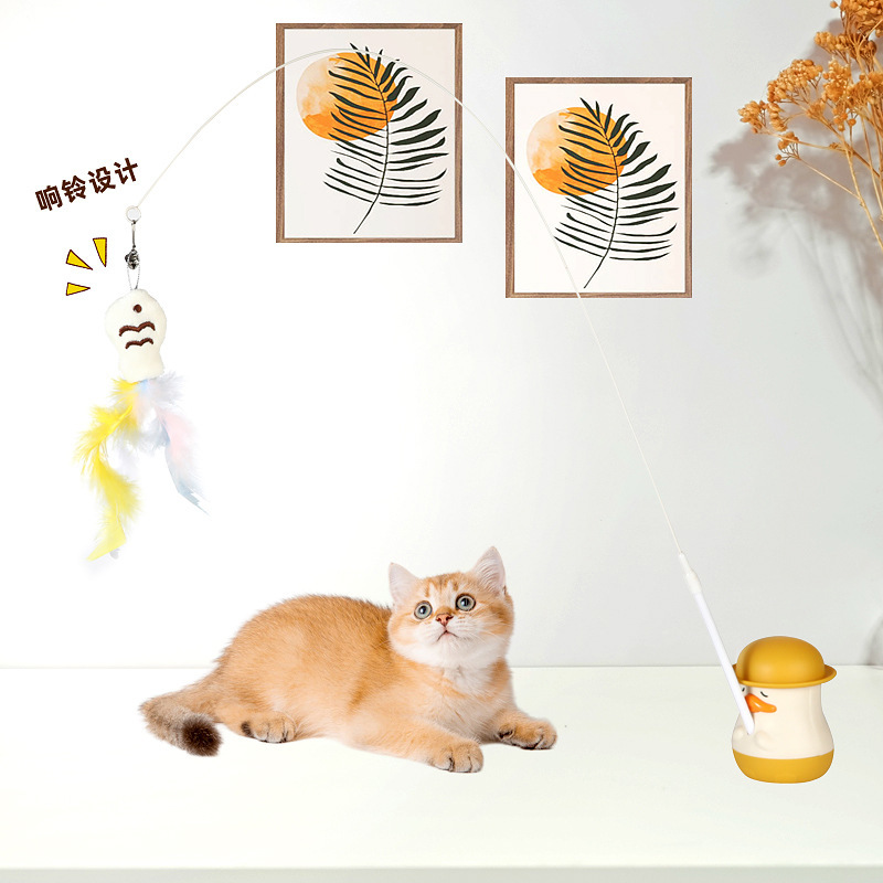 多功能萌鸭逗猫棒长杆羽毛猫玩具自嗨解闷旋转猫薄荷玩具宠物用品|undefined