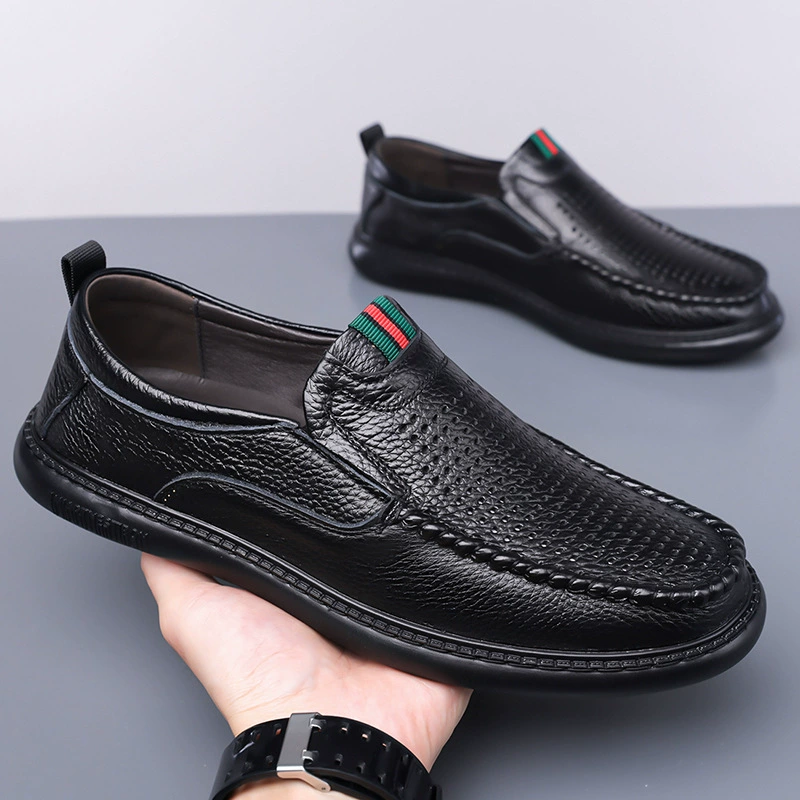 Мужская обувь первого слоя из воловьей кожи, популярные летние мужские сандалии, деловые кожаные туфли для папы на мягкой подошве с отверстиями, дропшиппинг