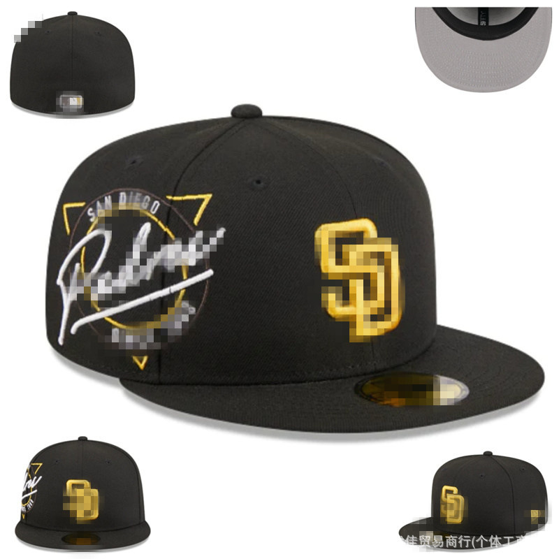 新款教士队棒球帽Padres字母刺绣嘻哈帽尺寸帽时尚帽子Fitted cap|undefined