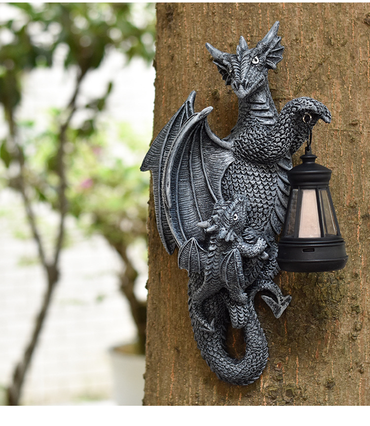 Solar Powered Dragon Wall Light Garden Sculpture Decorative Lamp_voghion.com