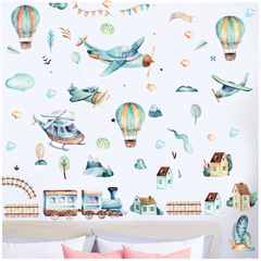 Cross-border new cartoon hot air balloon train wall sticker for children's room kindergarten wall decoration self-adhesive wall sticker KSY2