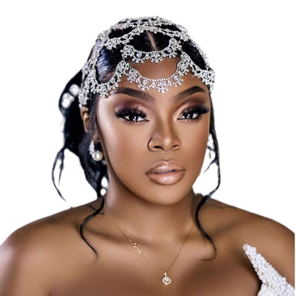 Ventas transfronterizas de estilo nacional en forma de flor, exagerado diamante joyería de cabello de boda para mujeres, cadena de cabello