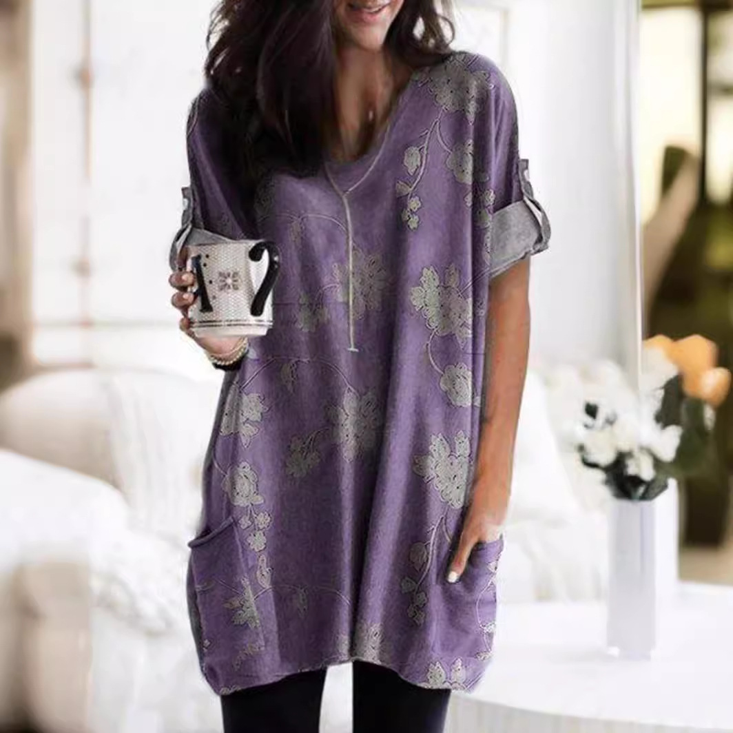 2023アマゾンebay速売通wish新欧米秋長袖カジュアルポケットtシャツ上着女装