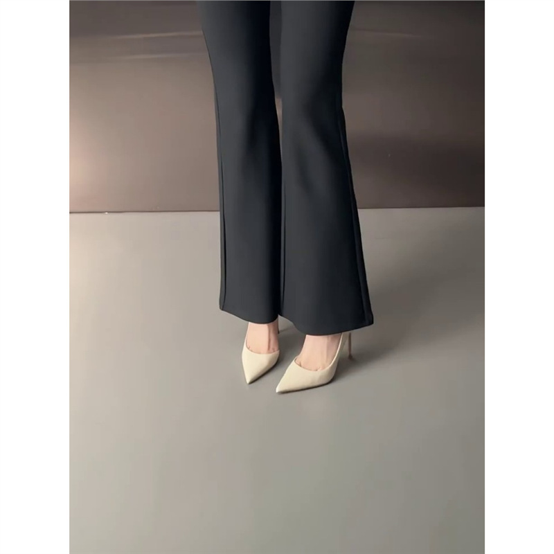 羊皮版~法式尖头侧空细跟高跟鞋女配裙子单鞋高级浅口职业工作鞋|undefined