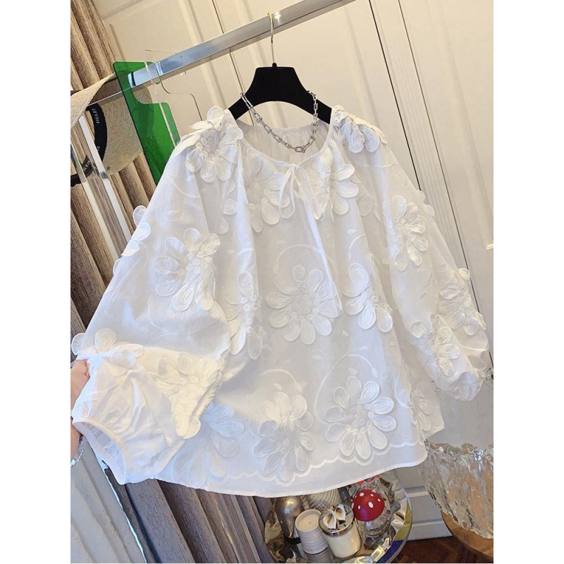 High-End and Super Nice French Embroider Lace Flowers Versatile White Shirt Babydoll Loose Cotton Top Women's Clothing High-End and Super Nice French Embroider Lace Flowers Versatile White Shirt Babydoll Loose Cotton Top Women's Clothing