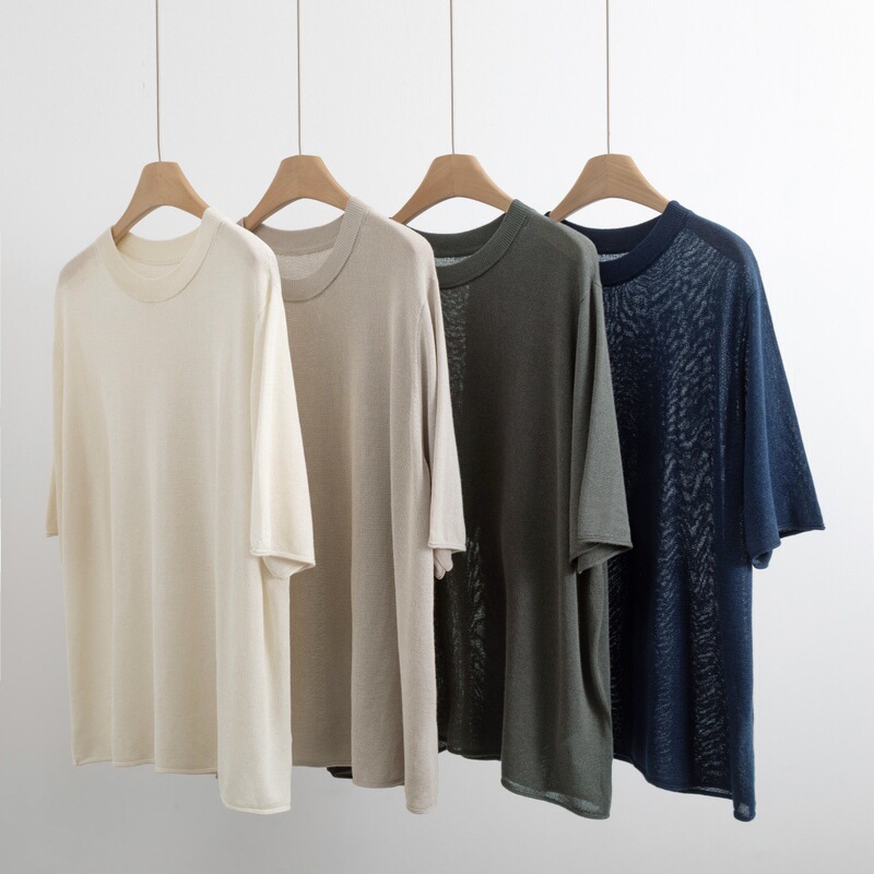 Korean-Style Women's Summer Ultra-Thin Knitwear, Mid-Length, Mid-Sleeve T-Shirt, Modal and Paper-Like Fabric, Skin-Friendly, Loose and Fashionable