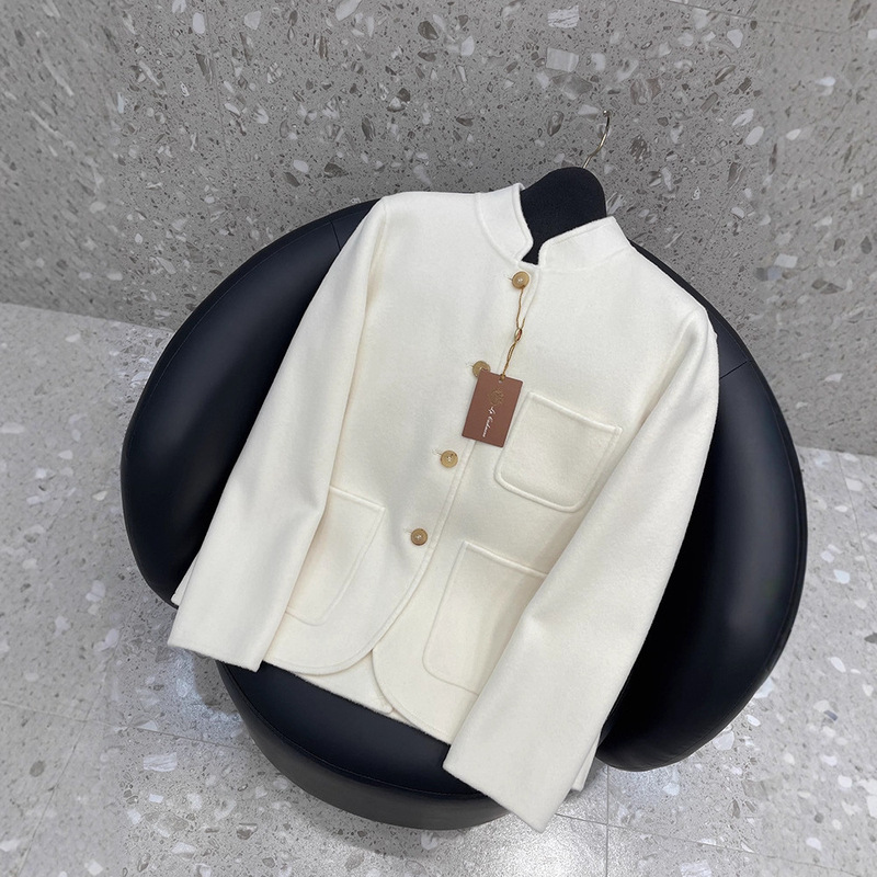 2026 Autumn and Winter New Style Lp Same Style Cream White Stand Collar Double-Sided Cashmere Short Coat Wool Outwear for Women