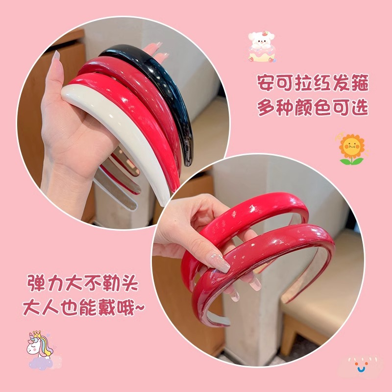 Ancara banda de cabello rojo para niños retro brillante corteza banda de cabello niña alta cabeza de cráneo banda de cabello de presión de cabello