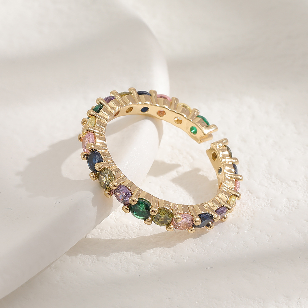 fashion copper micro-encrusted green and white zircon geometric tail ring female