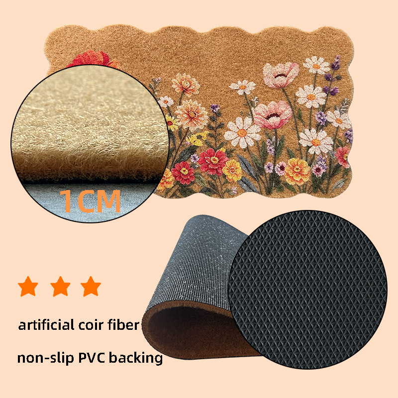 Wave-patterned, coconut fiber-like doormat with American-style print, thickened outdoor non-slip mat for entryway, dirt-scraping mat