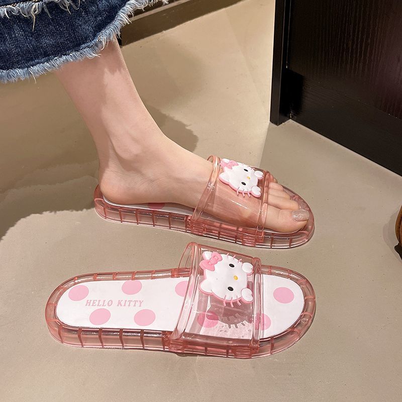 Little Princess Jelly Crystal Sandals, Cute Cartoon, Medium and Large Girls Wear Non-Stinky Feet Flat Heel Transparent Sandals for Women