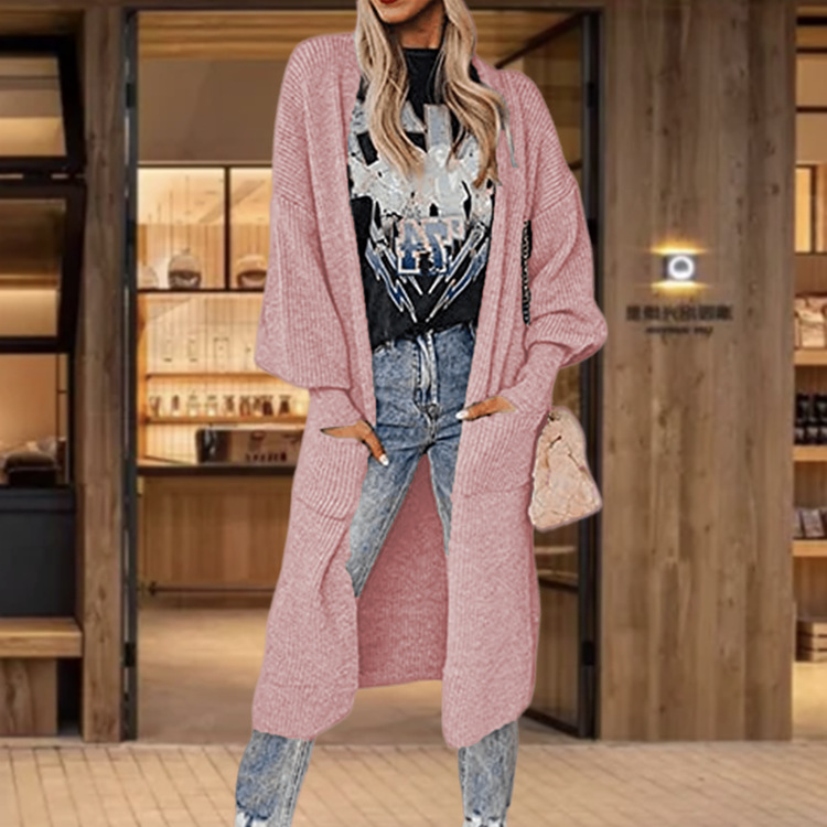 Damen Strickcardigan Mit Taschen Langarm Strickjacke Für Damen_voghion.com