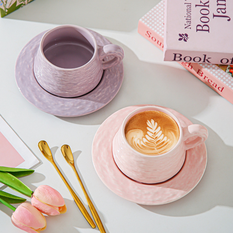 Tazas de café de cerámica de piedra de alta calidad, platos de oficina, tazas de café lujosas, copas de desayuno, regalo de mano.