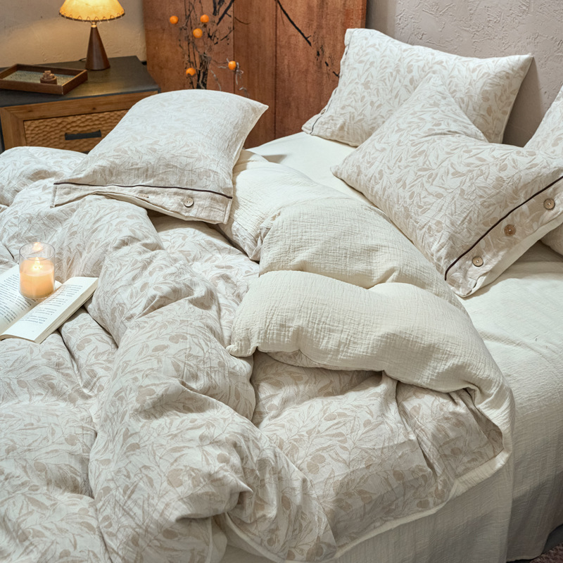 Conjunto de cama de quatro peças em linho e algodão, modelo A-Class, estilo Wabi-Sabi, com fios de algodão japonês, modelo 2026._voghion.com