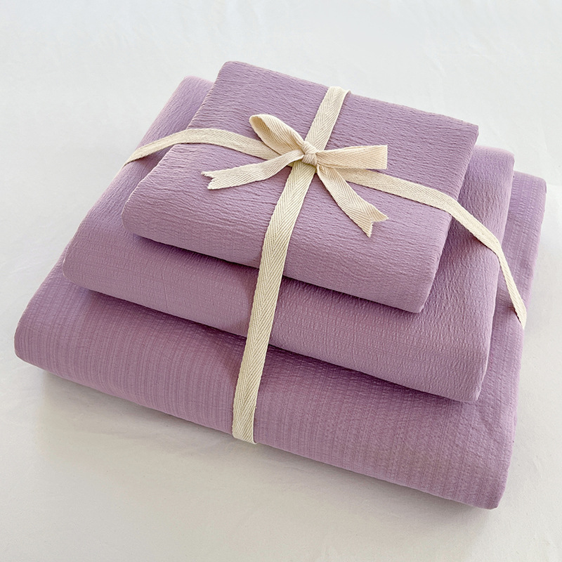 Juego de Ropa de Cama Youyixin de Doble Capa de Gasa de Color Sólido de Cuatro Piezas, Funda Nórdica, Sábana, Estilo Sábana Ajustable, Juego de Tres Piezas para Dormitorio Individual de Estudiantes, Tela Cepillada.